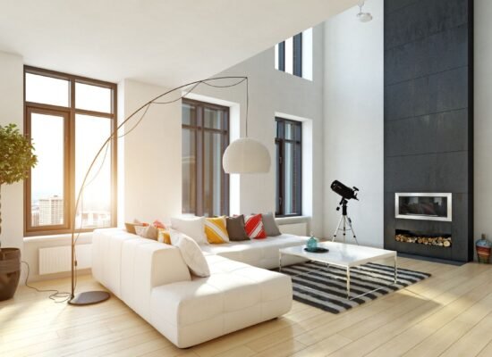 Modern apartment decor with a cozy neutral living room, indoor plants, and stylish furniture