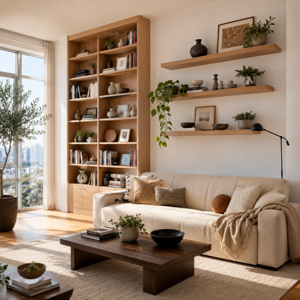 Apartment Living Room Ideas With Wall Shelves