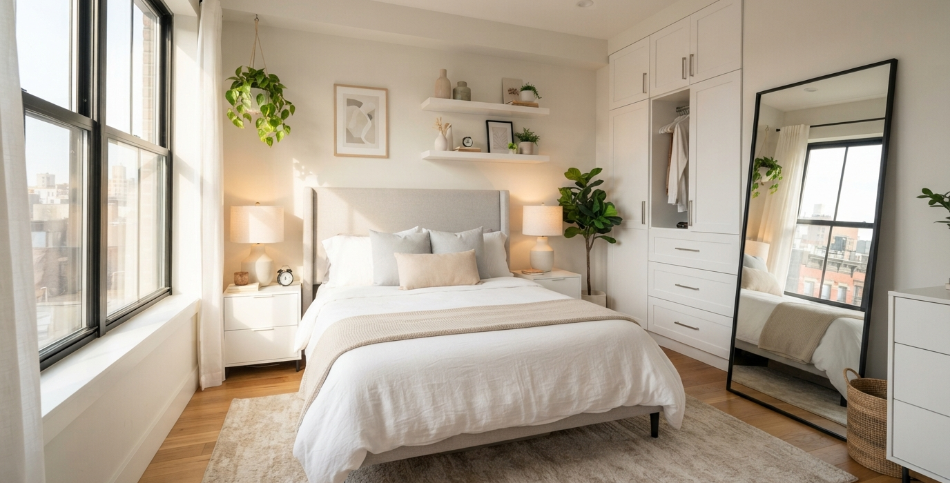 Modern small apartment bedroom ideas with space-saving furniture and cozy decor