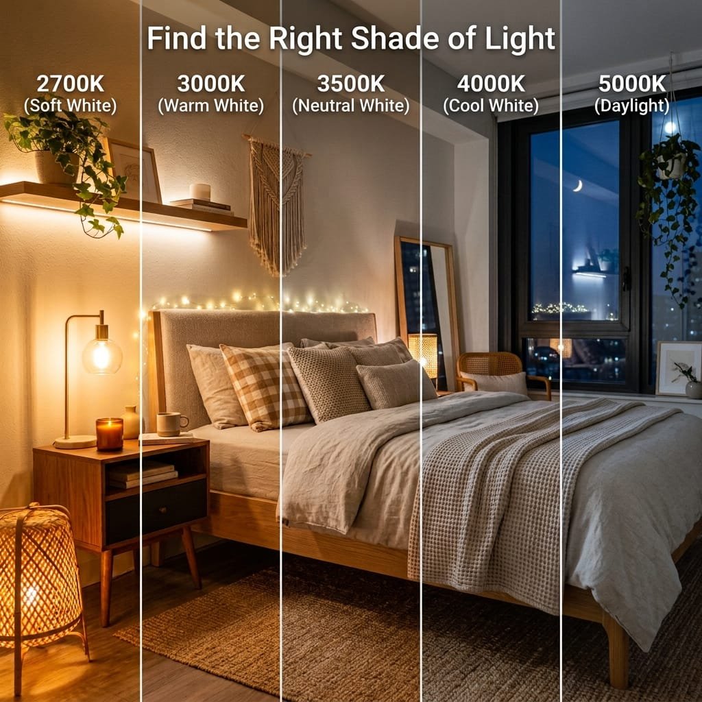 warm bedroom lighting with cozy modern decor