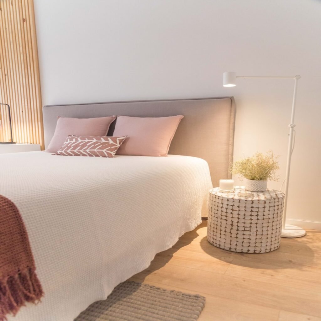 calm bedroom retreat ideas with soft bedding for small apartment