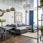 Chrome home decor accessories styled in a modern living room